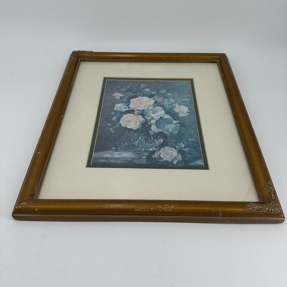 Vintage Albert Williams‎ Floral Still Life Framed Art Print 15.5x13.5 Wood Frame